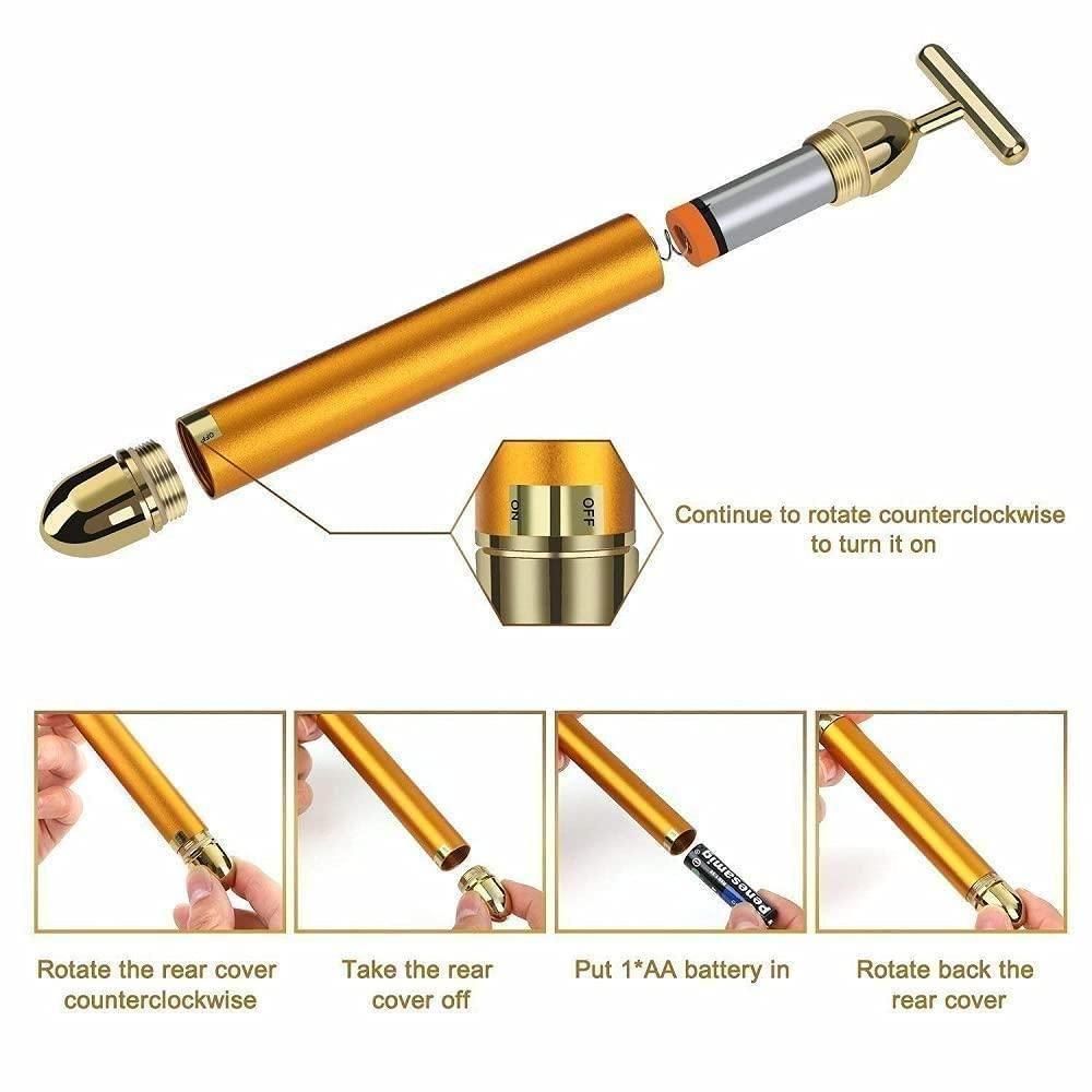 24K Gold Energy Beauty Bar Electric Facial Massage Roller-Sunkart